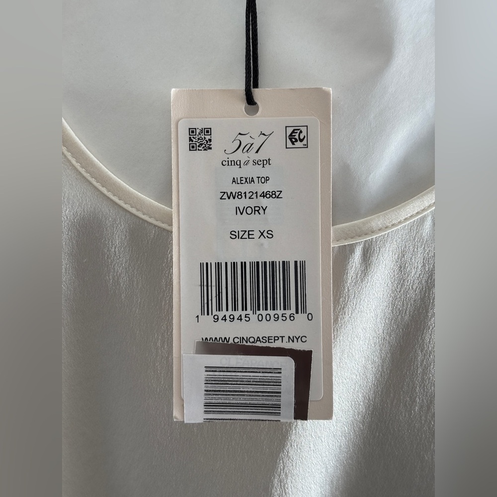 cinq a sept Cream Sleeveless Ruched Side Satin Blouse - Picture 3 of 5
